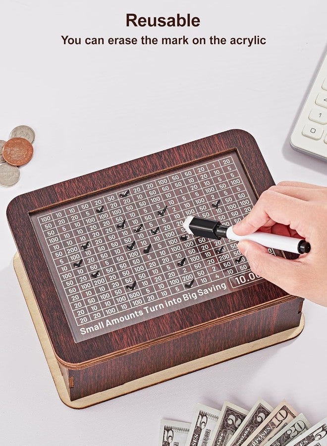 KMJSA حصالة نقود خشبية من KMJSA للأطفال والكبار، صندوق عملات بتصميم منحوت، صندوق توفير، حصالة صغيرة، صندوق تبرعات، حصالة نقود ذكية، صندوق عملات خشبي، موفر للمال، حصالة بأرقام - Image 4